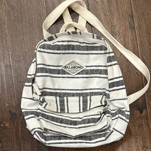 Billabong Cream and Black Striped Canvas Backpack with Front Pocket